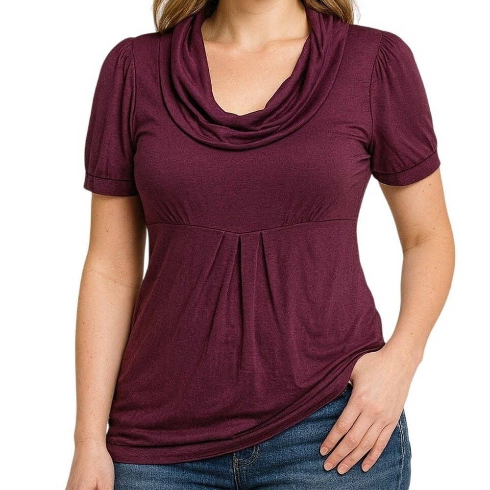 NY & Co Women's Y2K SIZE XL Plum Feminine Cowl Neck Fitted Babydoll Blouse